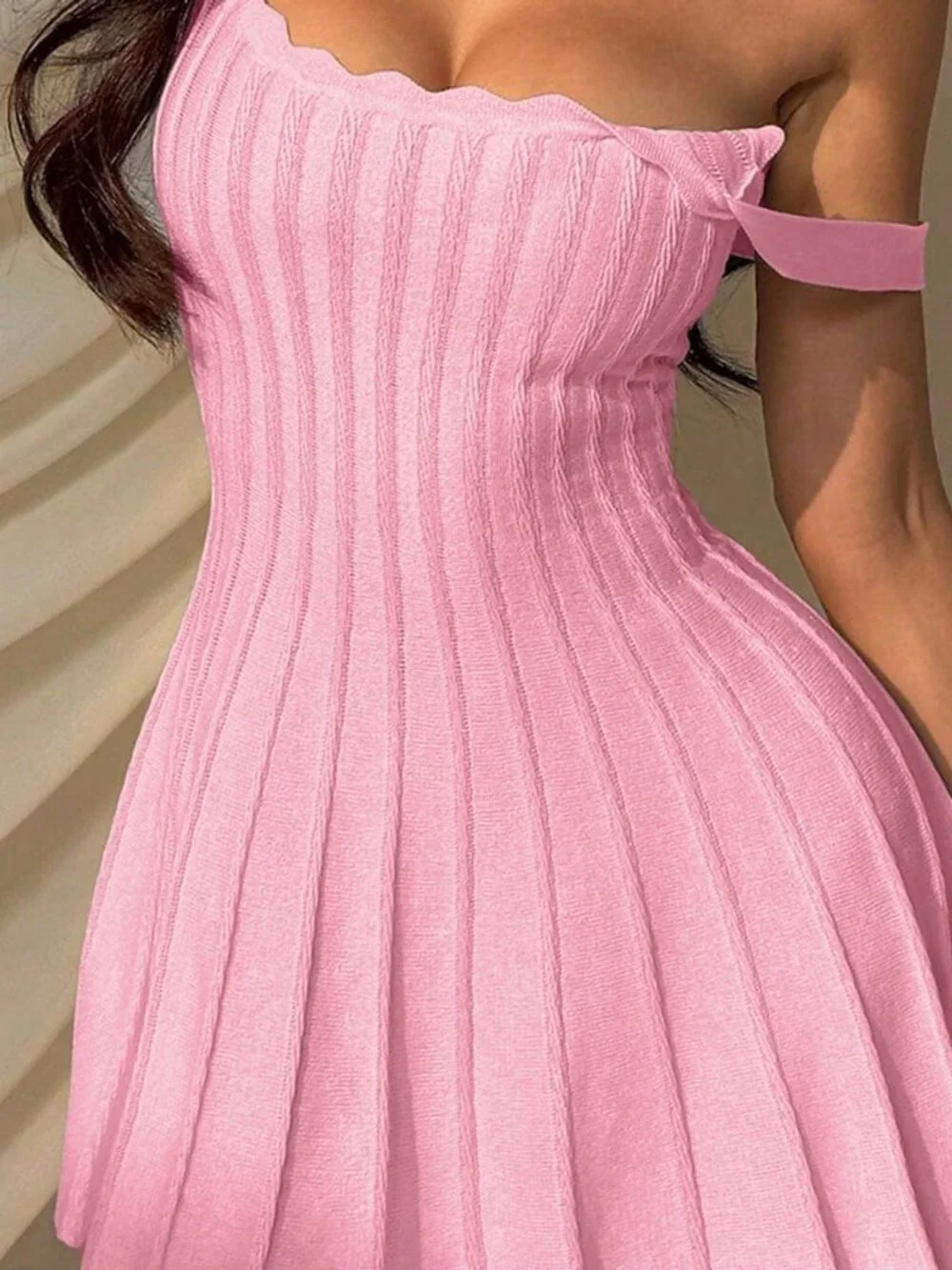 Baby Pink Casual Women's Knitted Sweater Dress